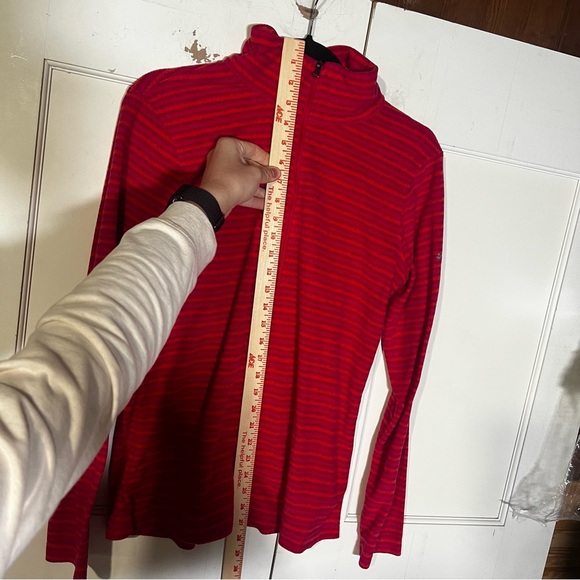 Columbia Women’s Quarter Zip Sweater Fleece Striped Orange and Pink Size Medium - Picture 6 of 10